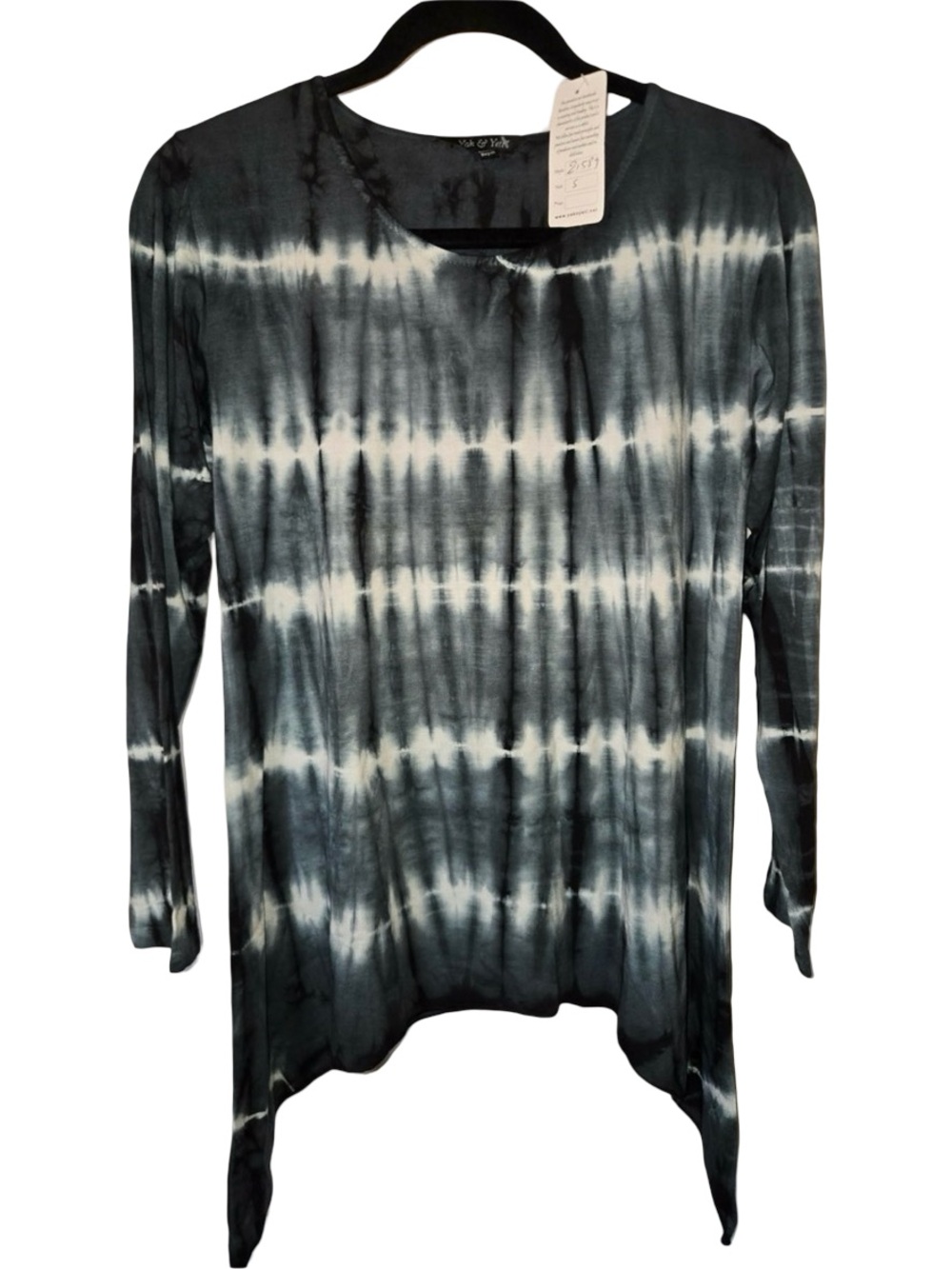 Yak & Yeti Boho Black Gray Tie Dye Sharkbite Tunic Top Size S NWT
